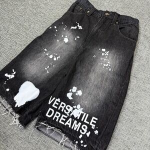Versatile Dreams Shorts Men's‎ 26 Baggy Denim Black Paint Splatter Graphic